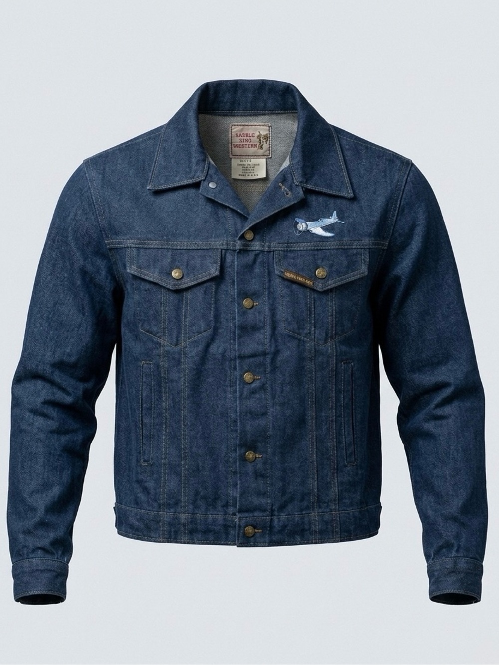 Vintage Saddle King Denim Trucker Jacket Made USA 38 F4U Corsair Western
